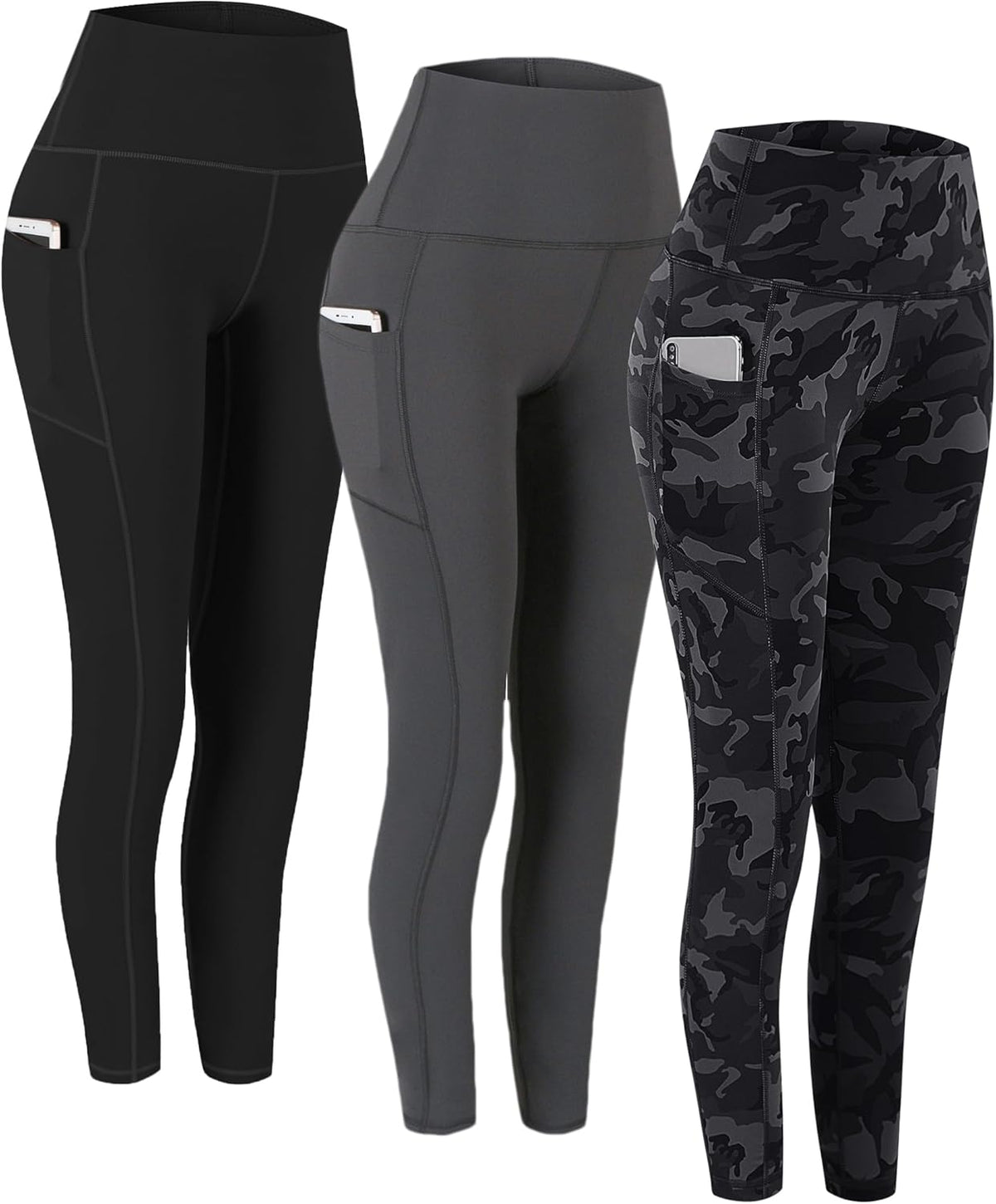 2 Pack High Waist Yoga Pants with Pockets, Tummy Control Workout Running Yoga Leggings for Women