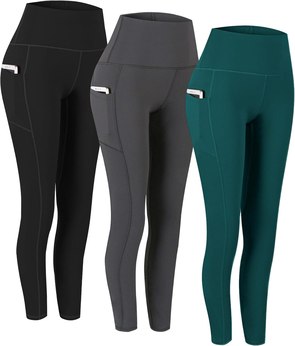 2 Pack High Waist Yoga Pants with Pockets, Tummy Control Workout Running Yoga Leggings for Women