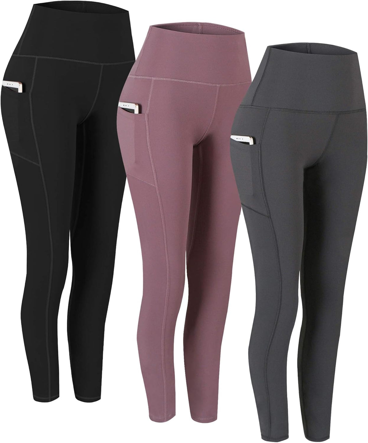 2 Pack High Waist Yoga Pants with Pockets, Tummy Control Workout Running Yoga Leggings for Women