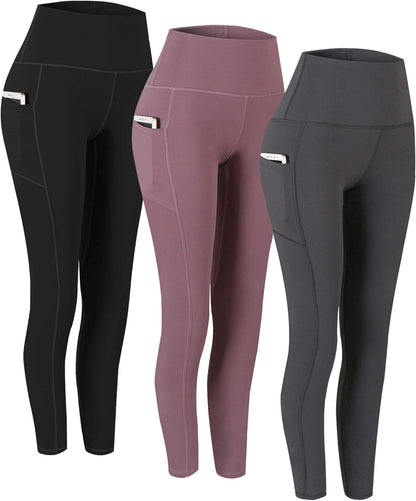 2 Pack High Waist Yoga Pants with Pockets, Tummy Control Workout Running Yoga Leggings for Women