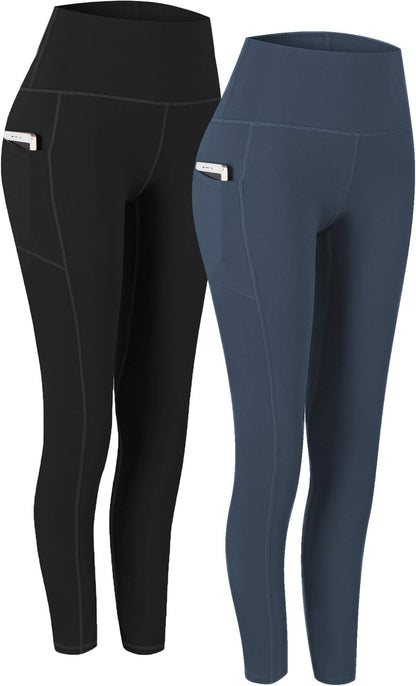 2 Pack High Waist Yoga Pants with Pockets, Tummy Control Workout Running Yoga Leggings for Women
