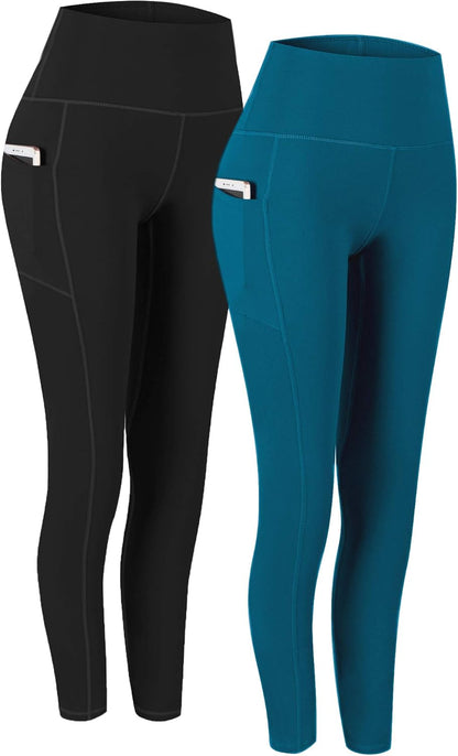 2 Pack High Waist Yoga Pants with Pockets, Tummy Control Workout Running Yoga Leggings for Women