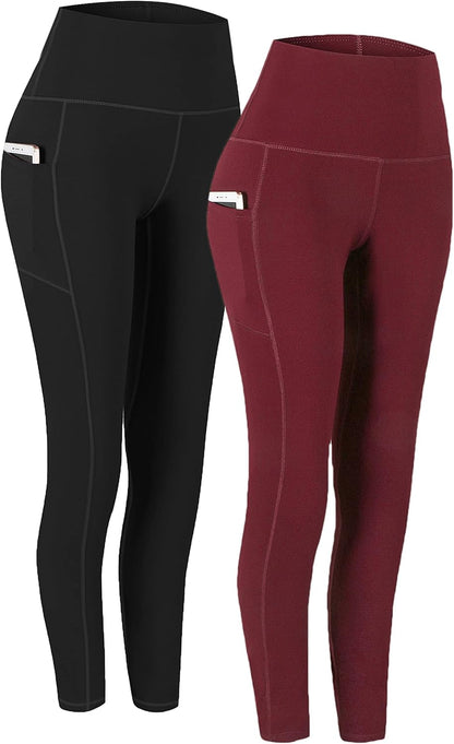 2 Pack High Waist Yoga Pants with Pockets, Tummy Control Workout Running Yoga Leggings for Women