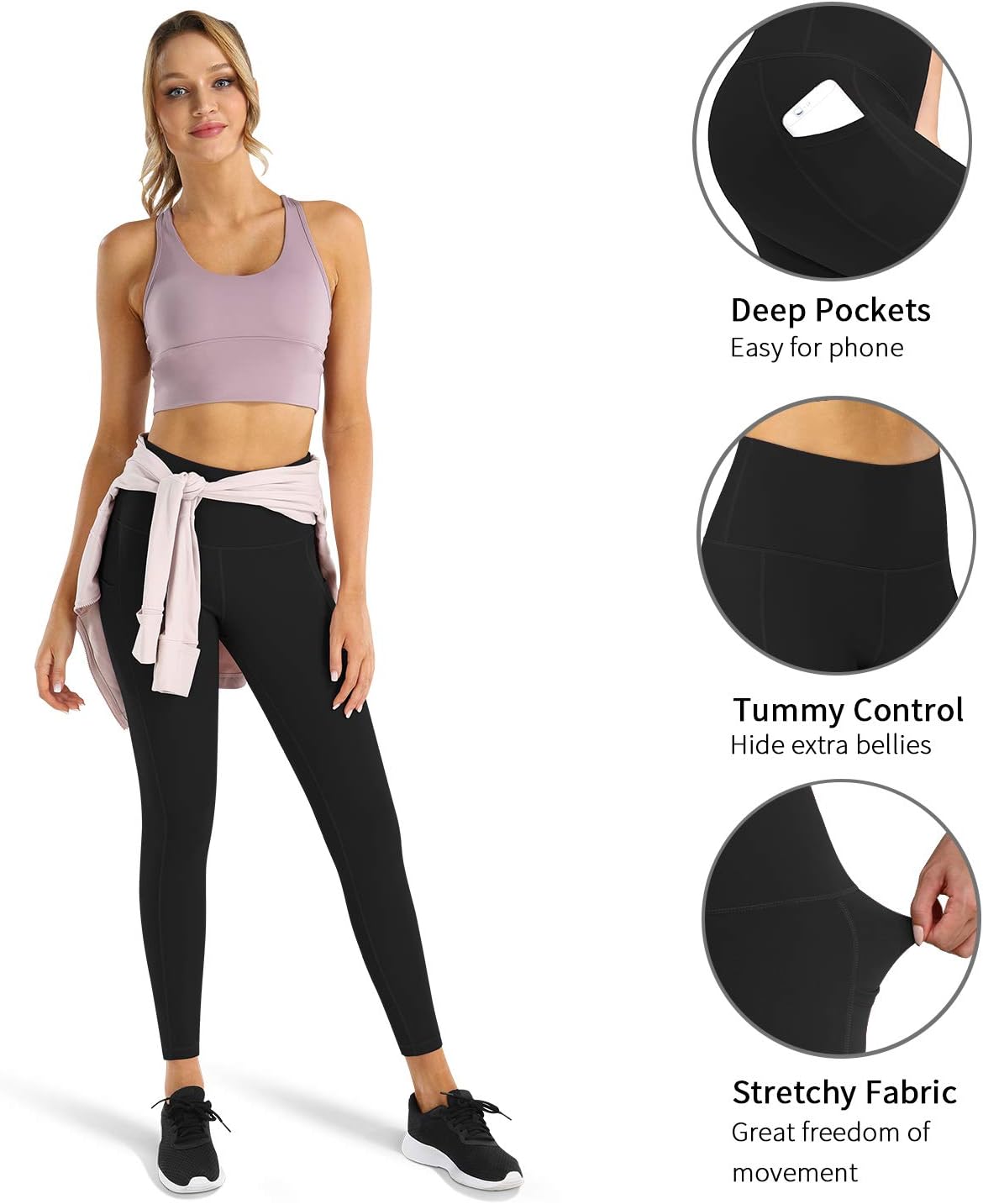 2 Pack High Waist Yoga Pants with Pockets, Tummy Control Workout Running Yoga Leggings for Women