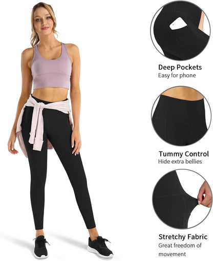 2 Pack High Waist Yoga Pants with Pockets, Tummy Control Workout Running Yoga Leggings for Women