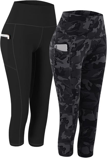 2 Pack High Waist Yoga Pants with Pockets, Tummy Control Workout Running Yoga Leggings for Women