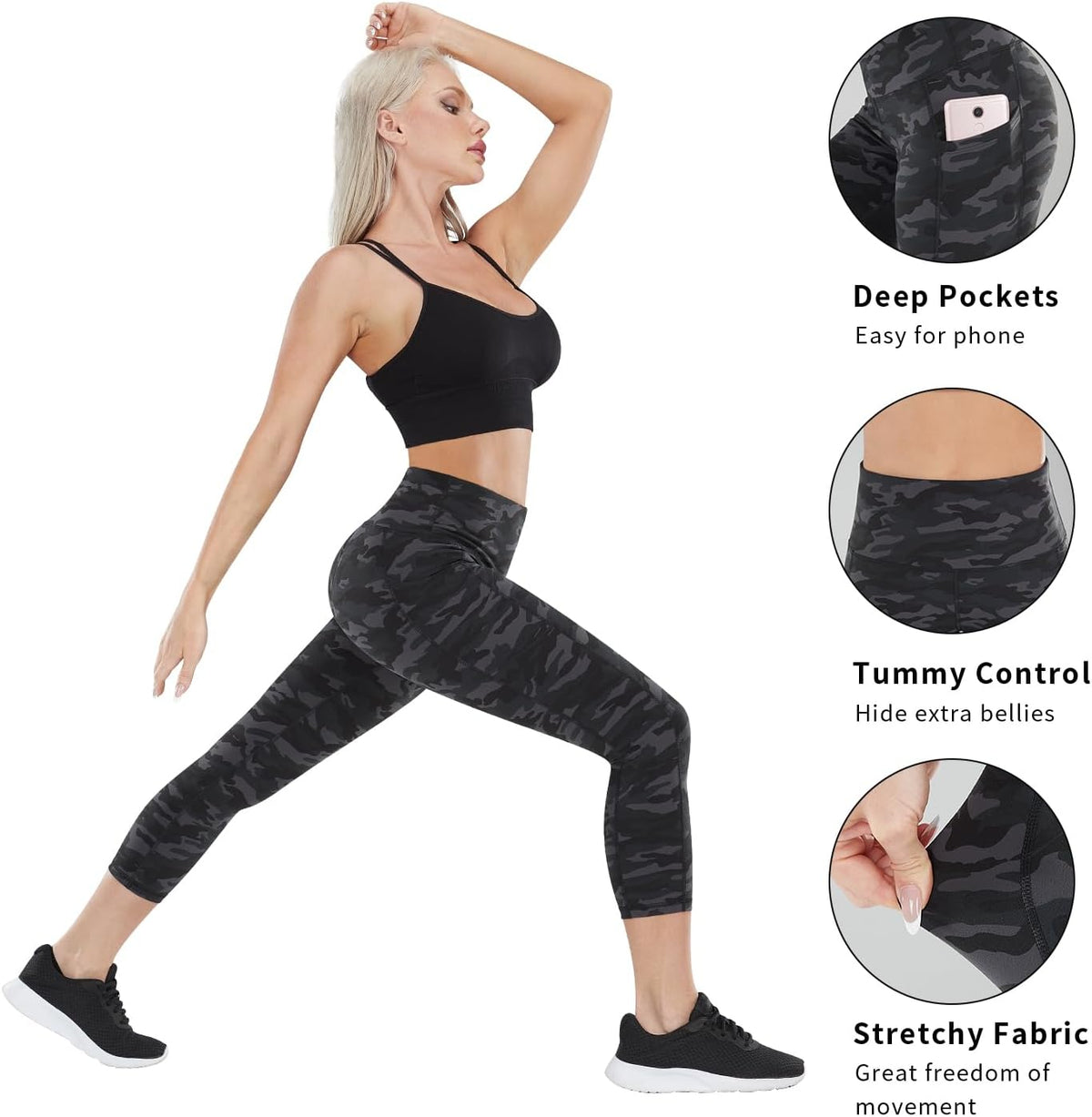 2 Pack High Waist Yoga Pants with Pockets, Tummy Control Workout Running Yoga Leggings for Women