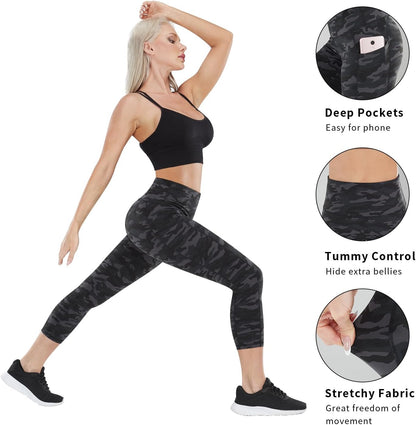 2 Pack High Waist Yoga Pants with Pockets, Tummy Control Workout Running Yoga Leggings for Women