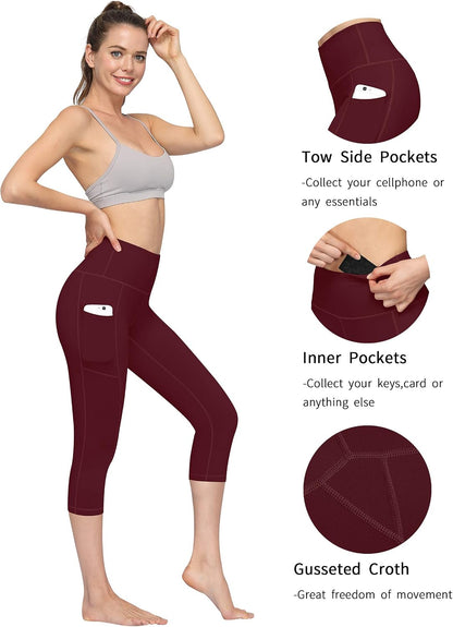 2 Pack High Waist Yoga Pants with Pockets, Tummy Control Workout Running Yoga Leggings for Women