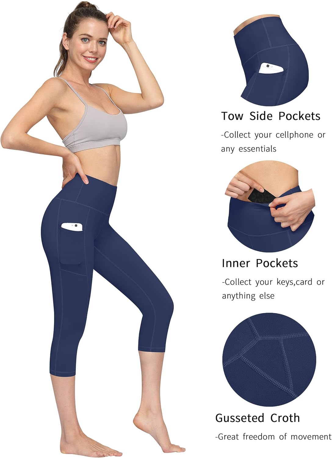 2 Pack High Waist Yoga Pants with Pockets, Tummy Control Workout Running Yoga Leggings for Women
