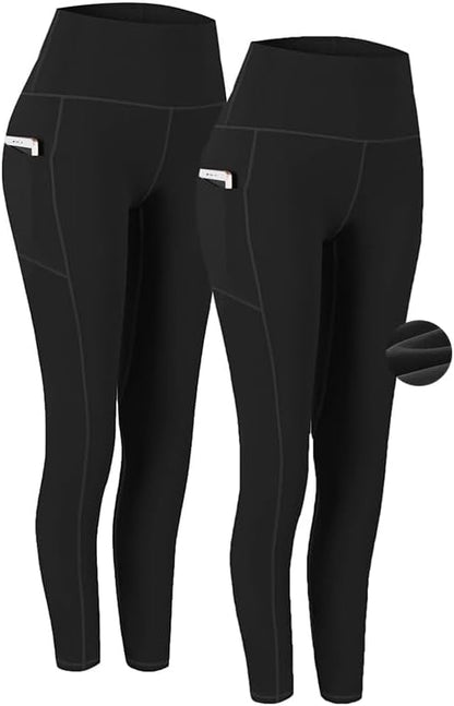 2 Pack High Waist Yoga Pants with Pockets, Tummy Control Workout Running Yoga Leggings for Women
