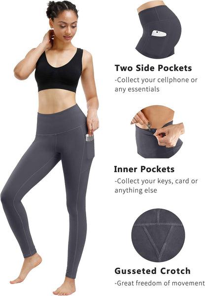 2 Pack High Waist Yoga Pants with Pockets, Tummy Control Workout Running Yoga Leggings for Women