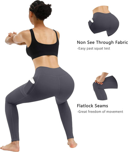 2 Pack High Waist Yoga Pants with Pockets, Tummy Control Workout Running Yoga Leggings for Women