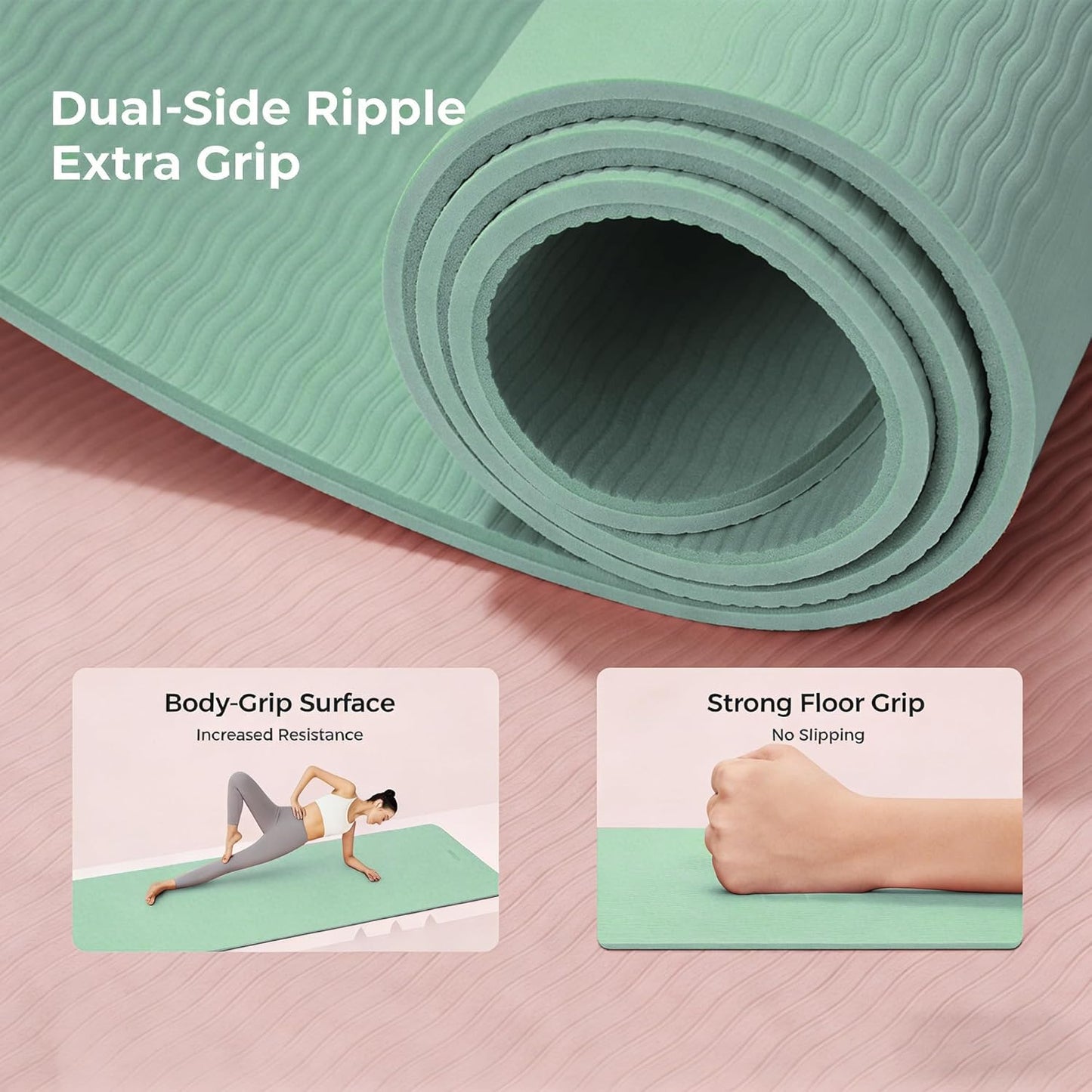 72" x 24" TPE Yoga Mat Non Slip, 1/4 Inch (6mm) Exercise Mat for Home Workout, Gym, Yoga, Pilates & Stretching with Carrying Strap, Oat White