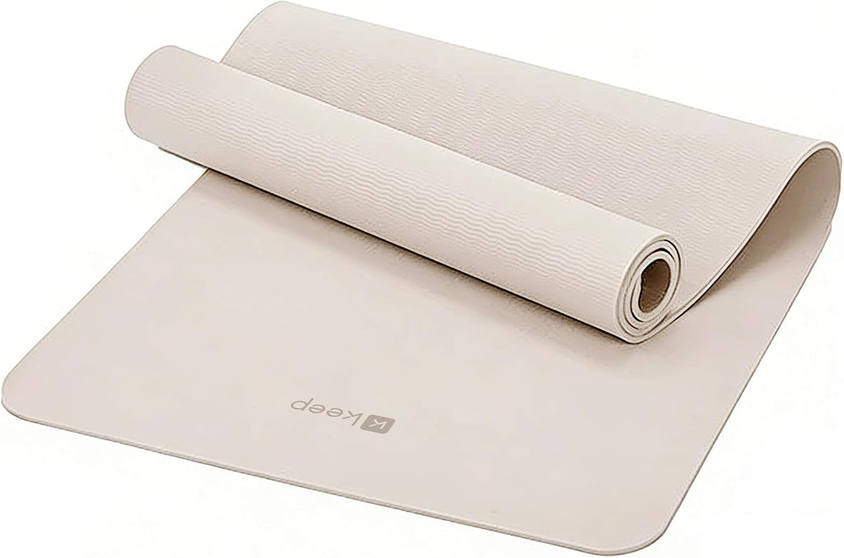 72" x 24" TPE Yoga Mat Non Slip, 1/4 Inch (6mm) Exercise Mat for Home Workout, Gym, Yoga, Pilates & Stretching with Carrying Strap, Oat White