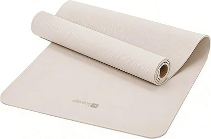 72" x 24" TPE Yoga Mat Non Slip, 1/4 Inch (6mm) Exercise Mat for Home Workout, Gym, Yoga, Pilates & Stretching with Carrying Strap, Oat White
