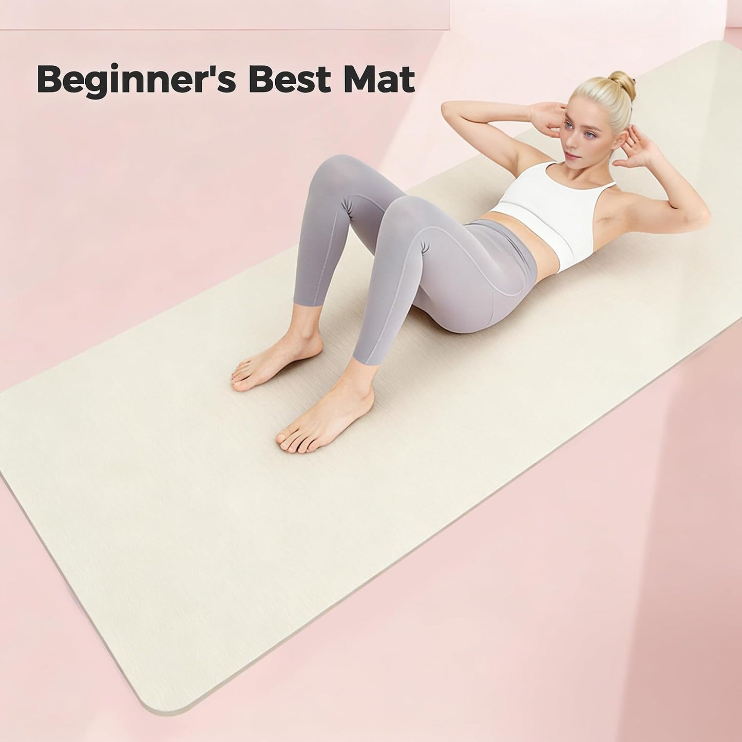 72" x 24" TPE Yoga Mat Non Slip, 1/4 Inch (6mm) Exercise Mat for Home Workout, Gym, Yoga, Pilates & Stretching with Carrying Strap, Oat White