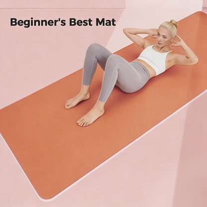 72" x 24" TPE Yoga Mat Non Slip, 1/4 Inch (6mm) Exercise Mat for Home Workout, Gym, Yoga, Pilates & Stretching with Carrying Strap, Oat White