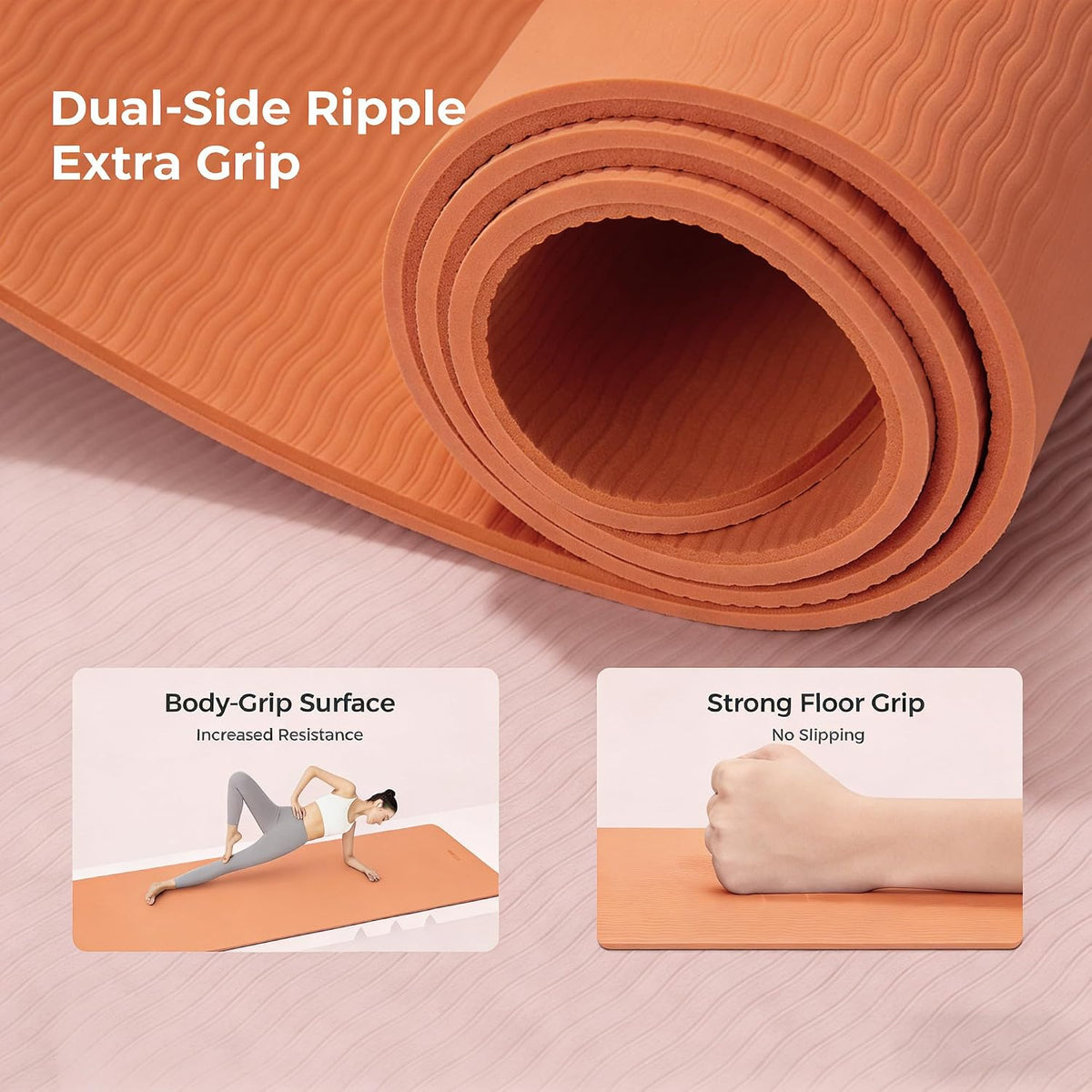 72" x 24" TPE Yoga Mat Non Slip, 1/4 Inch (6mm) Exercise Mat for Home Workout, Gym, Yoga, Pilates & Stretching with Carrying Strap, Oat White