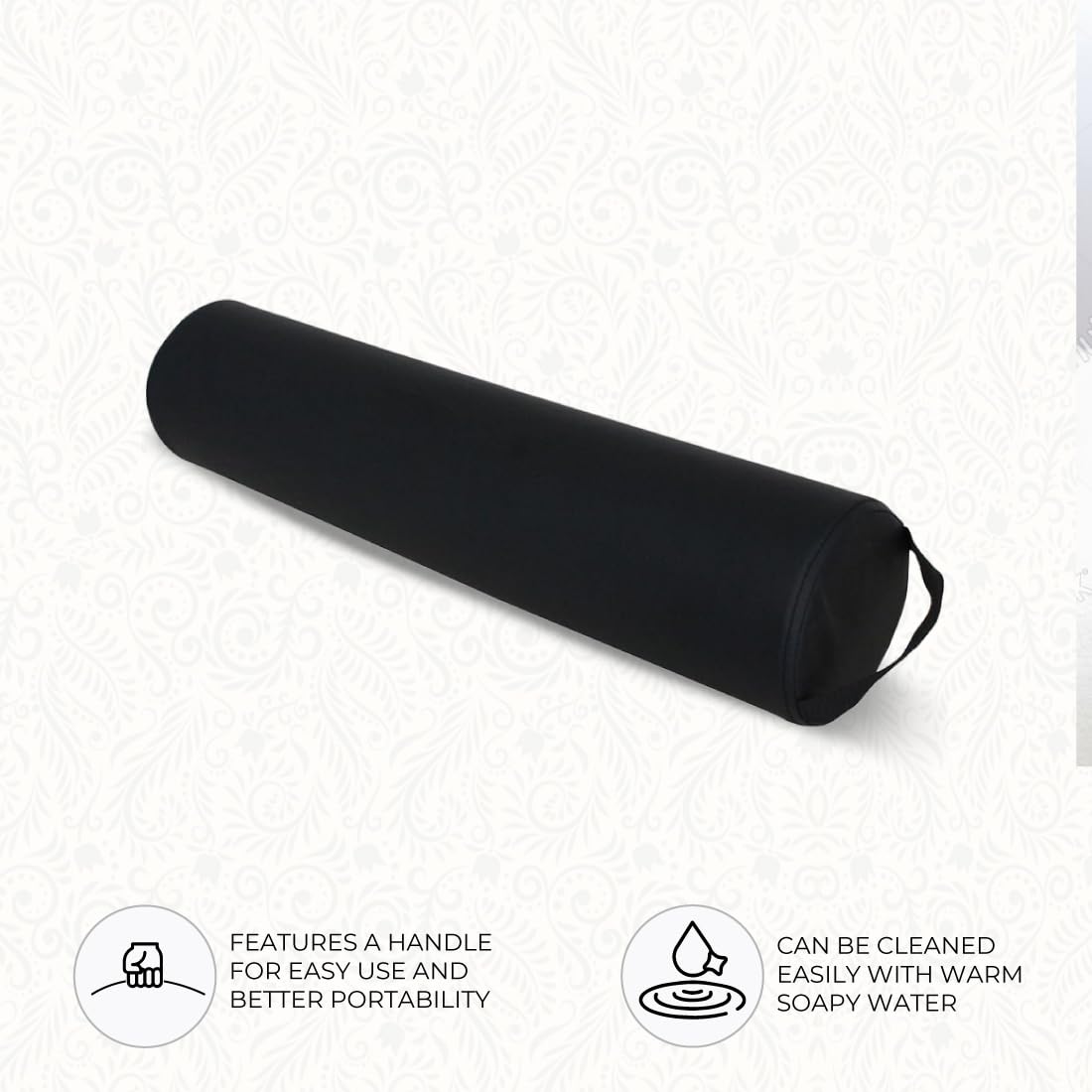 ForPro Full Round Bolster Pillow, Black, Oil and Stain-Resistant, for Massage and Yoga, 6” R x 26” L