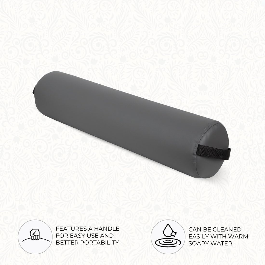 ForPro Full Round Bolster Pillow, Black, Oil and Stain-Resistant, for Massage and Yoga, 6” R x 26” L
