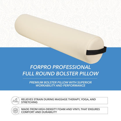 ForPro Full Round Bolster Pillow, Black, Oil and Stain-Resistant, for Massage and Yoga, 6” R x 26” L