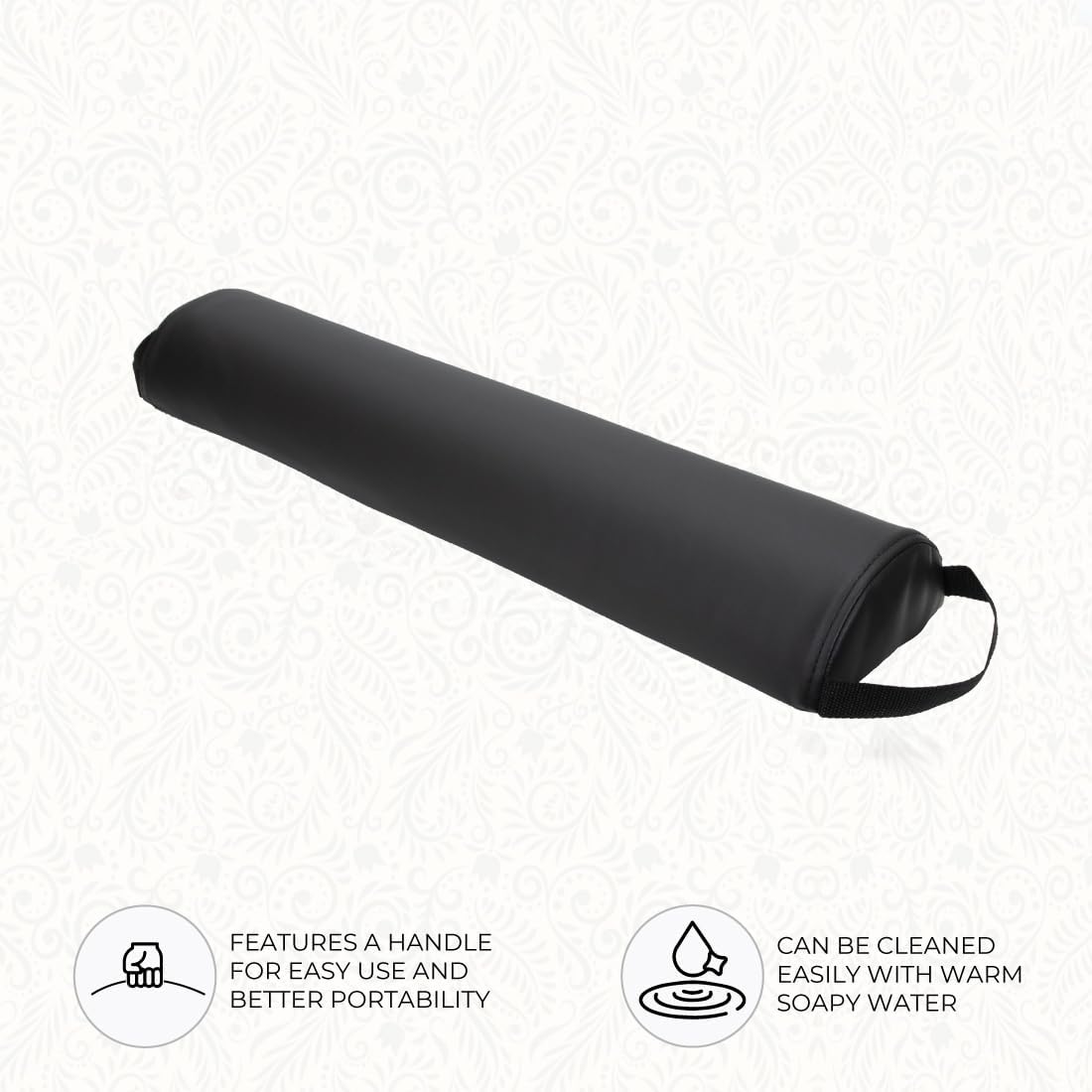 ForPro Full Round Bolster Pillow, Black, Oil and Stain-Resistant, for Massage and Yoga, 6” R x 26” L