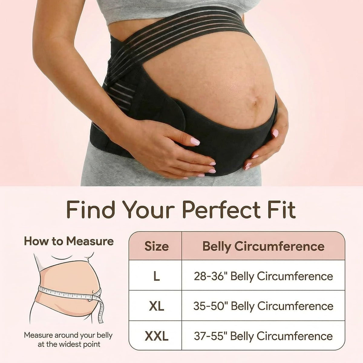 Maternity Belly Band for Pregnancy - 3 in 1 Pregnancy Support Belt for Back, Pelvic & Hip Support - Adjustable Abdominal Binder & Prenatal Cradle - Pregnancy Must Haves (Black, X-Large)