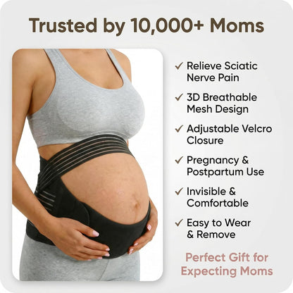 Maternity Belly Band for Pregnancy - 3 in 1 Pregnancy Support Belt for Back, Pelvic & Hip Support - Adjustable Abdominal Binder & Prenatal Cradle - Pregnancy Must Haves (Black, X-Large)