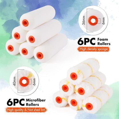 Paint Roller Kit, 14-Piece 4 Inch Paint Roller Kit with High-Density Foam Paint Rollers, Microfiber Paint Rollers, Paint Tray for Painting Cabinets, Doors, Craft Work