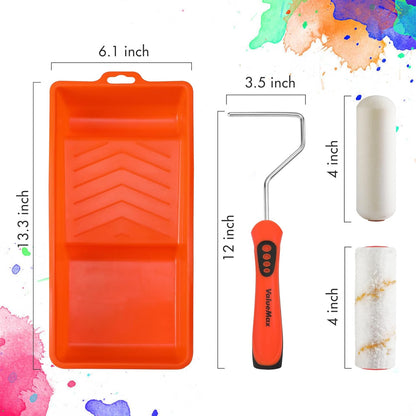 Paint Roller Kit, 14-Piece 4 Inch Paint Roller Kit with High-Density Foam Paint Rollers, Microfiber Paint Rollers, Paint Tray for Painting Cabinets, Doors, Craft Work