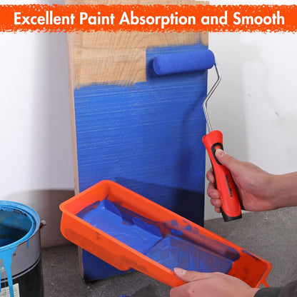 Paint Roller Kit, 14-Piece 4 Inch Paint Roller Kit with High-Density Foam Paint Rollers, Microfiber Paint Rollers, Paint Tray for Painting Cabinets, Doors, Craft Work