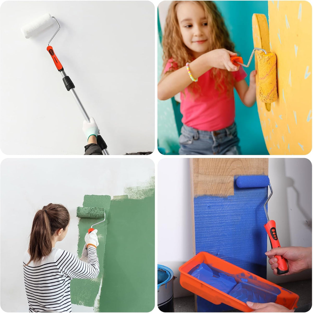 Paint Roller Kit, 14-Piece 4 Inch Paint Roller Kit with High-Density Foam Paint Rollers, Microfiber Paint Rollers, Paint Tray for Painting Cabinets, Doors, Craft Work