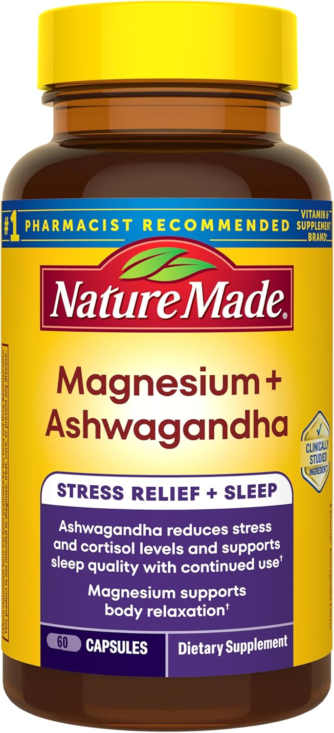 Nature Made Magnesium + Ashwagandha Capsules, 60 Capsules
