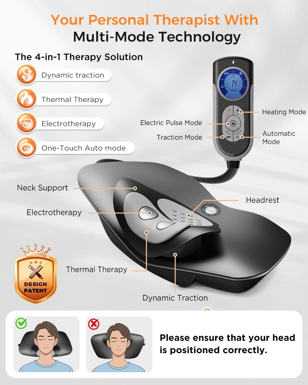 Multi-Functional Cervical Traction Device, Dynamic Neck Massager with Pulsed Electrotherapy & Heat Therapy, 3 Modes&12 Intensities, Neck Stretcher to Relieve Neck Stiffness, Home &Office Use