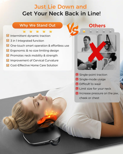 Multi-Functional Cervical Traction Device, Dynamic Neck Massager with Pulsed Electrotherapy & Heat Therapy, 3 Modes&12 Intensities, Neck Stretcher to Relieve Neck Stiffness, Home &Office Use