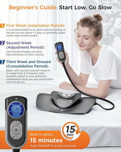 Multi-Functional Cervical Traction Device, Dynamic Neck Massager with Pulsed Electrotherapy & Heat Therapy, 3 Modes&12 Intensities, Neck Stretcher to Relieve Neck Stiffness, Home &Office Use