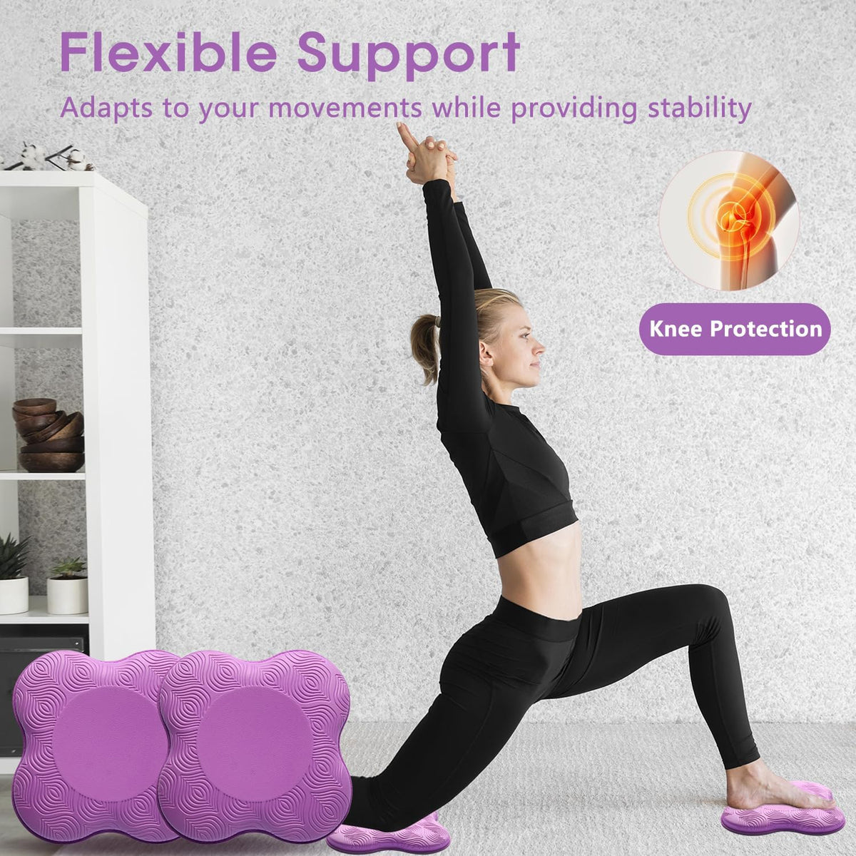 2 Pack Yoga Knee Pads Mat Set - Extra Thick Foam Kneeling Pad Cushion for Knees, Elbows, Wrists, Head - Yoga Essentials for Women Men, Non-Slip Pilates, Meditation, Floor Workouts
