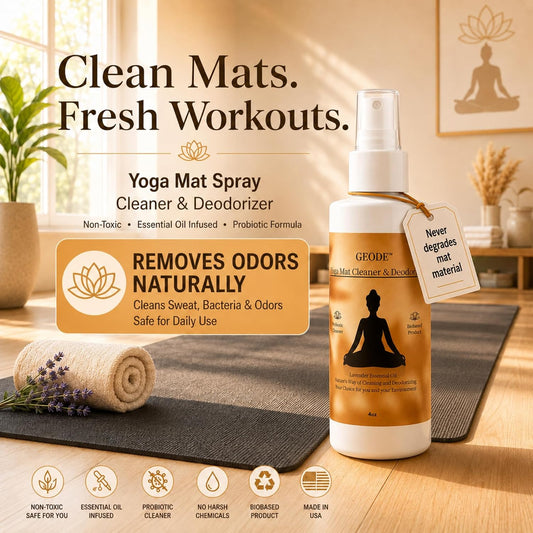 Yoga Mat Cleaner & Deodorizer Spray – Lavender Essential Oil Formula for Yoga Mats, Pilates Reformers & Gym Equipment – Natural No-Residue Workout Mat Cleaner, Non-Toxic Daily Cleaning Spray (32 oz)