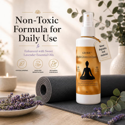 Yoga Mat Cleaner & Deodorizer Spray – Lavender Essential Oil Formula for Yoga Mats, Pilates Reformers & Gym Equipment – Natural No-Residue Workout Mat Cleaner, Non-Toxic Daily Cleaning Spray (32 oz)