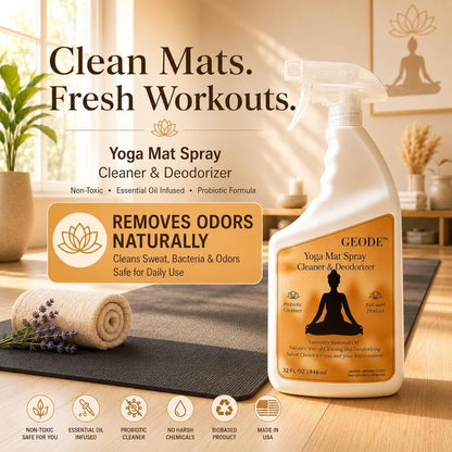 Yoga Mat Cleaner & Deodorizer Spray – Lavender Essential Oil Formula for Yoga Mats, Pilates Reformers & Gym Equipment – Natural No-Residue Workout Mat Cleaner, Non-Toxic Daily Cleaning Spray (32 oz)