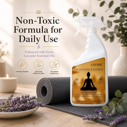 Yoga Mat Cleaner & Deodorizer Spray – Lavender Essential Oil Formula for Yoga Mats, Pilates Reformers & Gym Equipment – Natural No-Residue Workout Mat Cleaner, Non-Toxic Daily Cleaning Spray (32 oz)