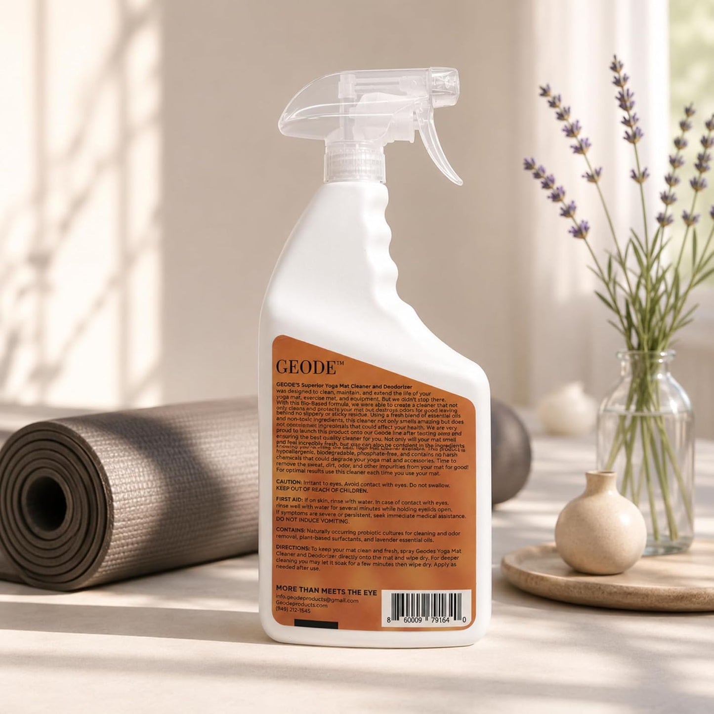 Yoga Mat Cleaner & Deodorizer Spray – Lavender Essential Oil Formula for Yoga Mats, Pilates Reformers & Gym Equipment – Natural No-Residue Workout Mat Cleaner, Non-Toxic Daily Cleaning Spray (32 oz)