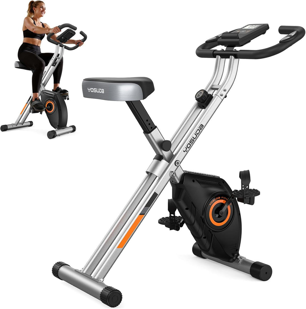 Folding Exercise Bike - 5 IN 1 Foldable Stationary Bike for Home Gym Workout, Upgraded Indoor Cycling Bikes with 6.6 LBS Flywheel, 380 LBS Capacity and 16-Level Magnetic Resistance, Back Support Cushion