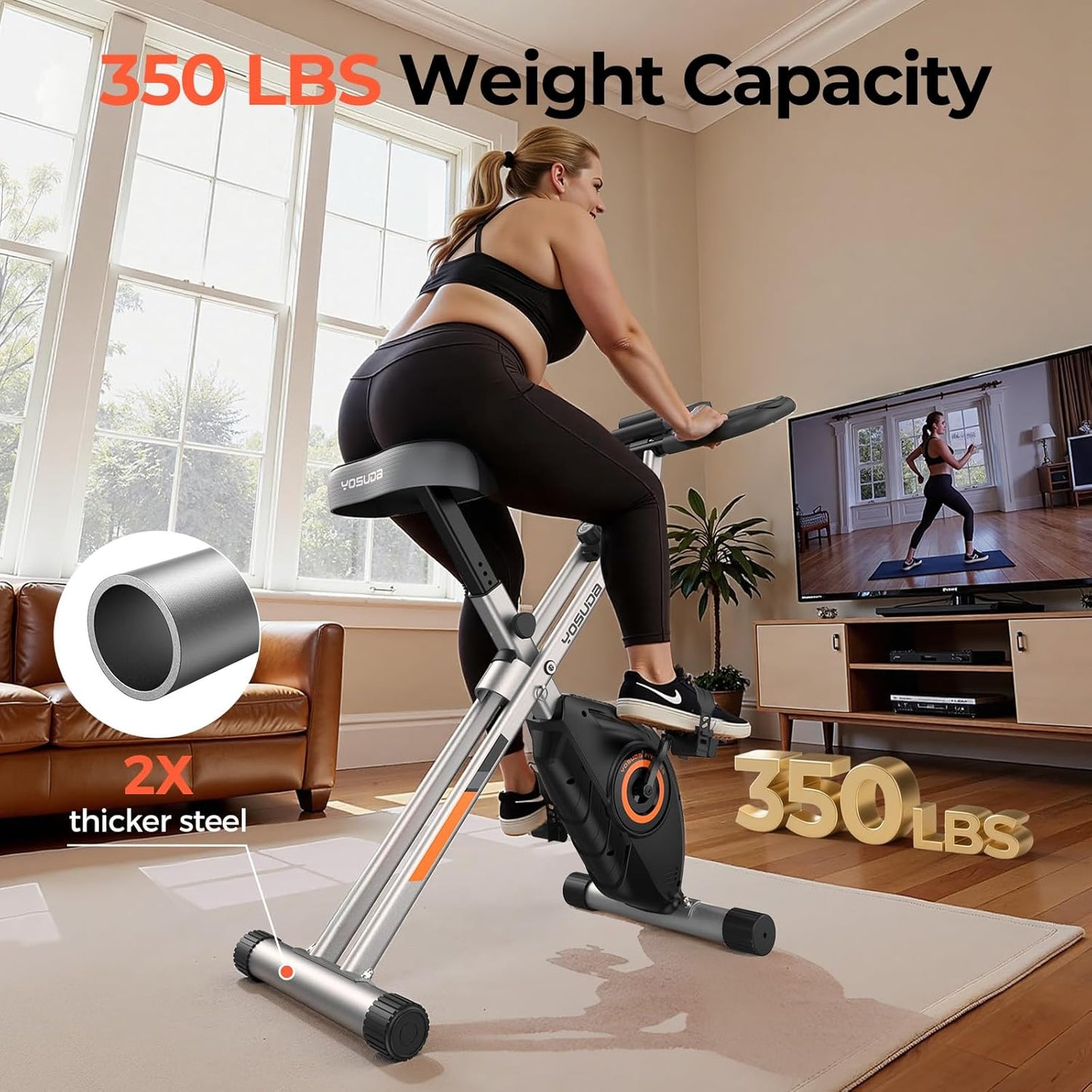 Folding Exercise Bike - 5 IN 1 Foldable Stationary Bike for Home Gym Workout, Upgraded Indoor Cycling Bikes with 6.6 LBS Flywheel, 380 LBS Capacity and 16-Level Magnetic Resistance, Back Support Cushion