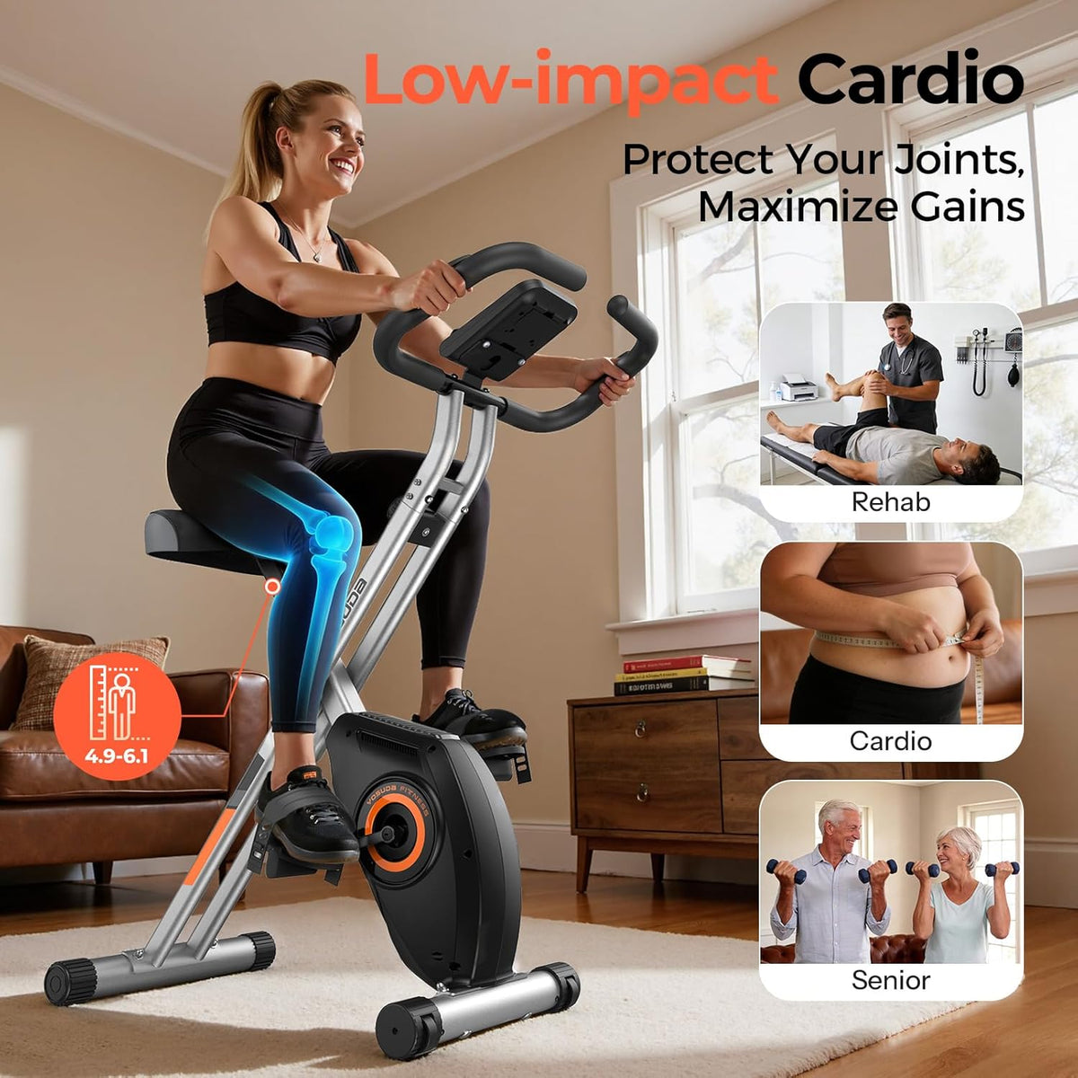 Folding Exercise Bike - 5 IN 1 Foldable Stationary Bike for Home Gym Workout, Upgraded Indoor Cycling Bikes with 6.6 LBS Flywheel, 380 LBS Capacity and 16-Level Magnetic Resistance, Back Support Cushion