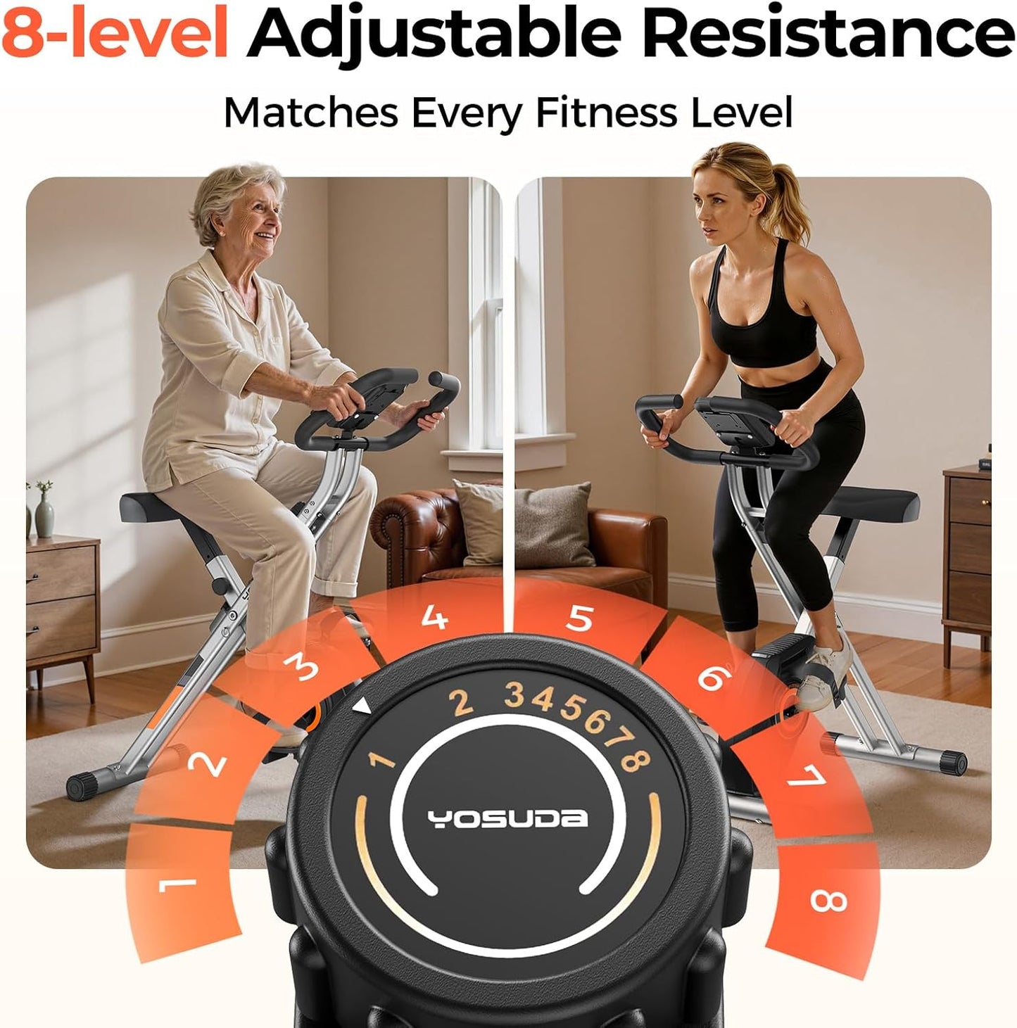 Folding Exercise Bike - 5 IN 1 Foldable Stationary Bike for Home Gym Workout, Upgraded Indoor Cycling Bikes with 6.6 LBS Flywheel, 380 LBS Capacity and 16-Level Magnetic Resistance, Back Support Cushion