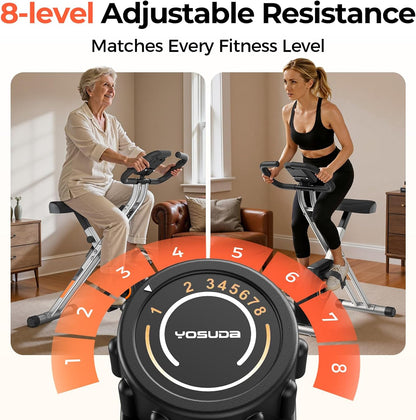 Folding Exercise Bike - 5 IN 1 Foldable Stationary Bike for Home Gym Workout, Upgraded Indoor Cycling Bikes with 6.6 LBS Flywheel, 380 LBS Capacity and 16-Level Magnetic Resistance, Back Support Cushion