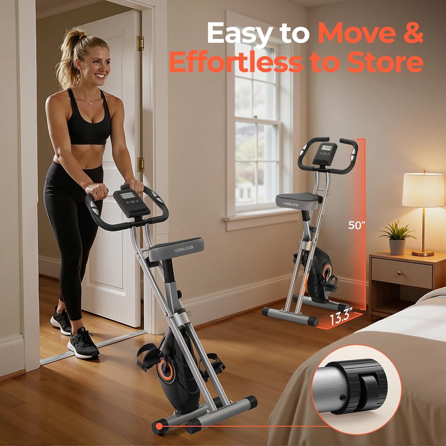 Folding Exercise Bike - 5 IN 1 Foldable Stationary Bike for Home Gym Workout, Upgraded Indoor Cycling Bikes with 6.6 LBS Flywheel, 380 LBS Capacity and 16-Level Magnetic Resistance, Back Support Cushion