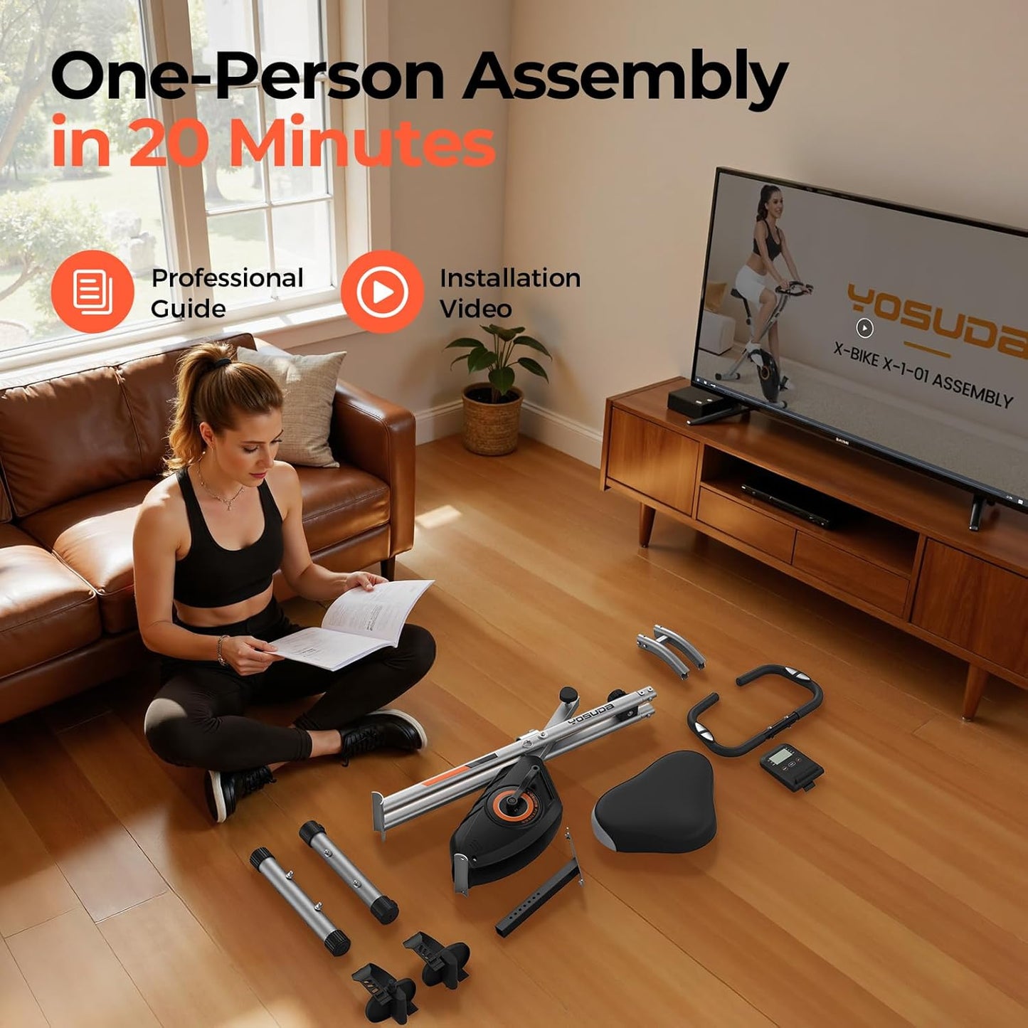 Folding Exercise Bike - 5 IN 1 Foldable Stationary Bike for Home Gym Workout, Upgraded Indoor Cycling Bikes with 6.6 LBS Flywheel, 380 LBS Capacity and 16-Level Magnetic Resistance, Back Support Cushion
